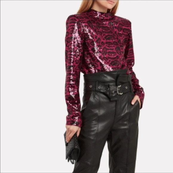 NWT Rta Freddie Sequin Red Leopard Zip Up Blouse Size XS - Picture 2 of 9